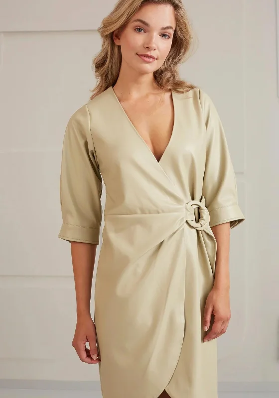 Light Wrap Dress for Spring Weddings -Women's Casual Wrap Dress for Spring -Yaya Faux Leather Wrap Dress, Eucalyptus Green Light Wrap Dress for Spring Weddings -Women's Casual Wrap Dress for Spring -Yaya Faux Leather Wrap Dress, Eucalyptus Green