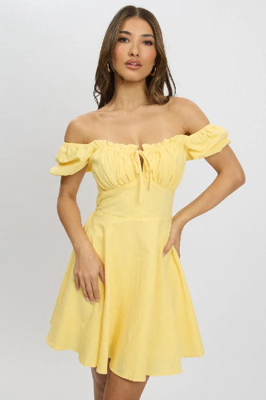 Formal Wear Flare Dress -Yellow Fit And Flare Dress Mini