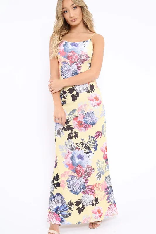 Women's Casual Summer Wrap Maxi Dress-Yellow Floral Print Maxi Dress - Karin