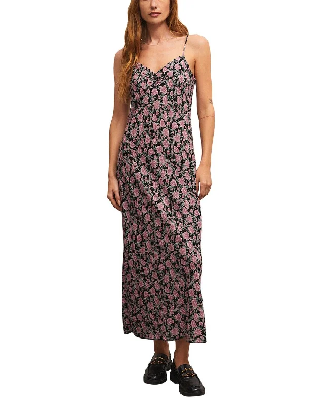 Black Satin Slip Dress with Soft Finish -Satin Black Slip Dress -Z SUPPLY Lark Floral Slip Dress