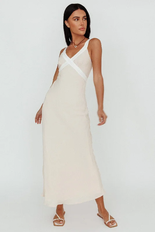 Women's Chic Maxi Dress-Zariah V-Neck Maxi Dress Beige