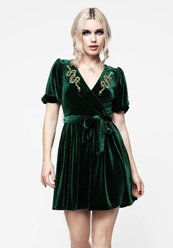 Satin Wrap Dress for Night Celebration -Wrap Dress with Button-down Detail -Zarina Embroidered Mini Wrap Dress