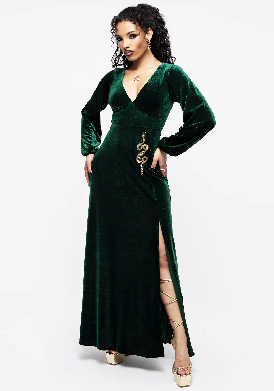Women's Lace Sheath Maxi Dress-Zarina Long Sleeve Velour Maxi Dress
