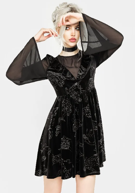 Women's V-neck Satin Mini Dress-Zodiac Foil Print Mini Dress