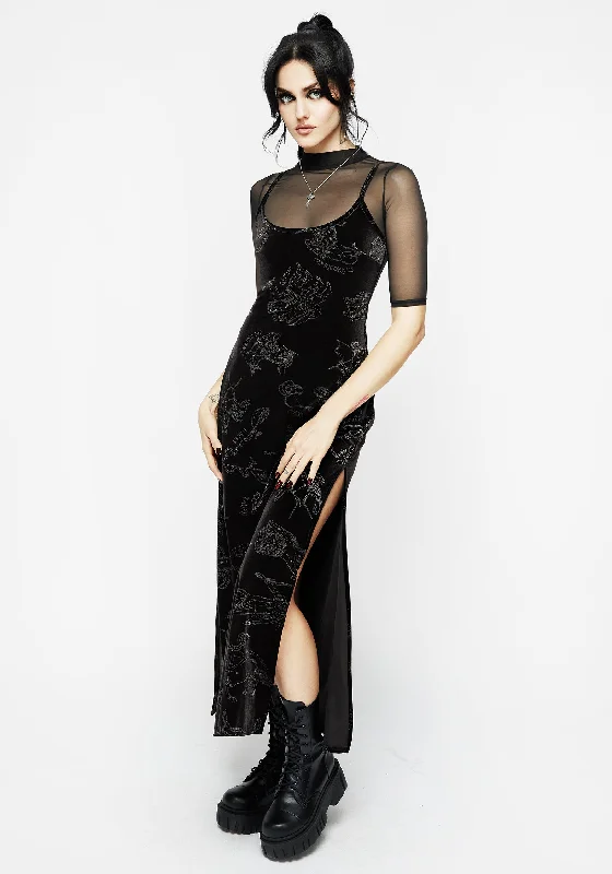 Slip Dress with Pleated Detail -Satin Slip Dress with Strap Detail -Zodiac Foil Print Velour Slip Gown