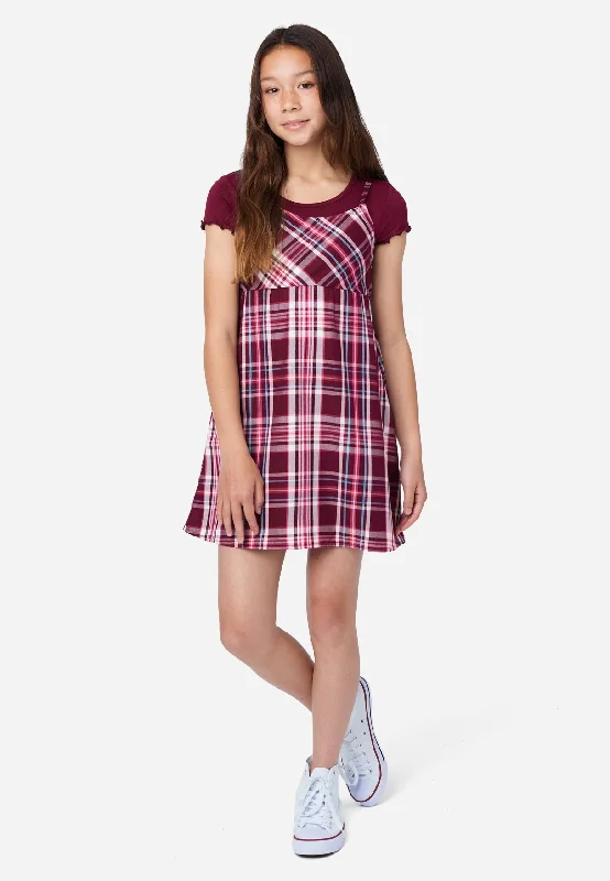 Doll Dress with Bow Knot -2fer Babydoll Plaid Dress