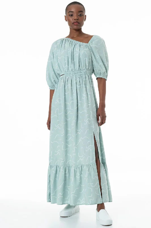 Women's Soft Knit Midi Dress-Asymmetric Neckline Dress _ 152152 _ Sage