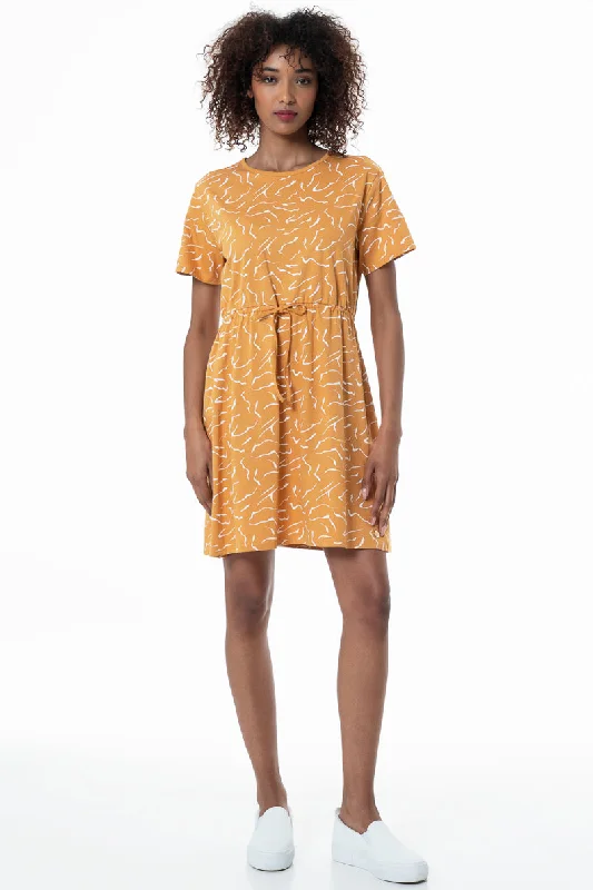 Women's Plaid Shirt Dress-Drawstring T-Shirt Dress _ 153684 _ Yellow
