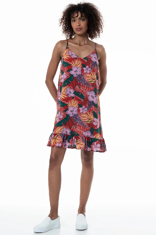 Women's Ruffled Hem Midi Dress-Strappy Dress _ 153692 _ Multi