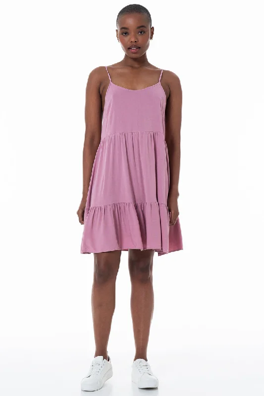 Women's Casual Sleeveless Midi Dress-Fit And Flare Dress _ 152146 _ Mauve