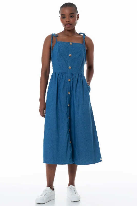 Women's One-shoulder Midi Dress-Fit And Flare Dress _ 152160 _ Chambray