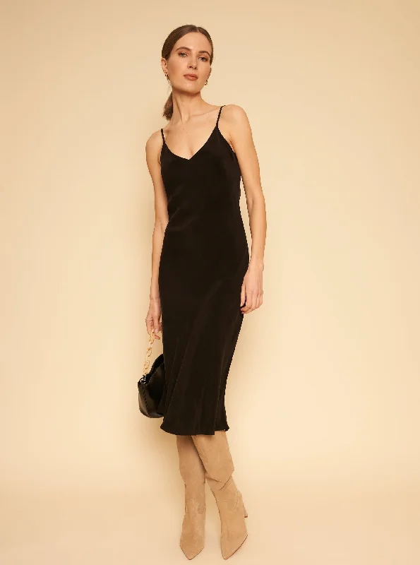 Slip Dress with Tie Detail -Slip Dress with Fringe -Freya Slip Dress - Black