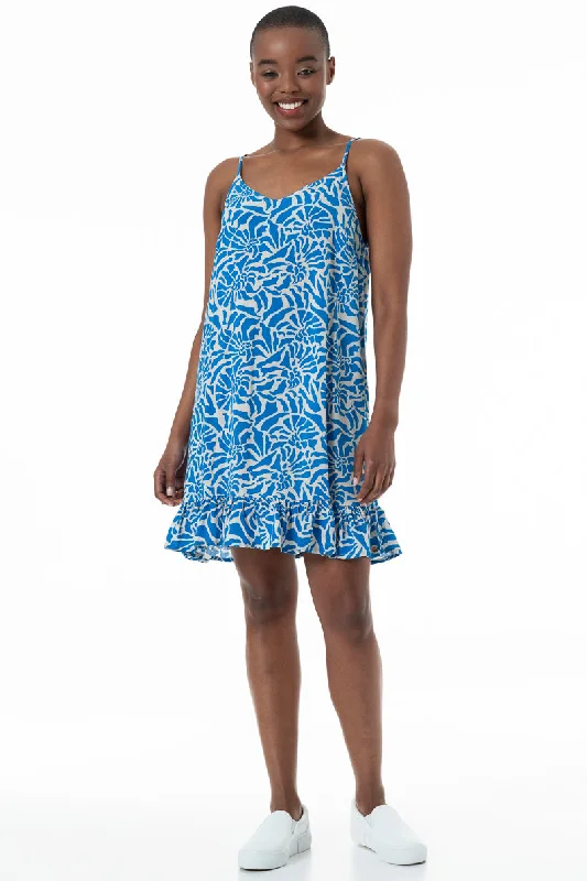 Women's Floral Chiffon Midi Dress-Hem Frill Dress _ 152140 _ Blue
