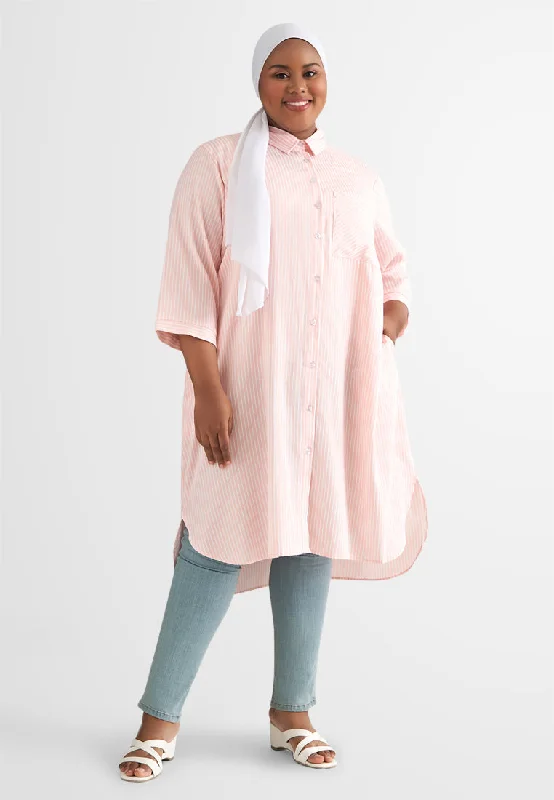 Relaxed Long Sleeve Shirt Dress-Leandra Stripes Long Shirt Dress