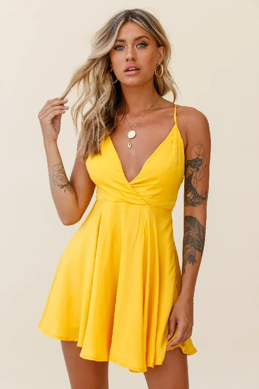 Faux Fur Trim Party Dress for Winter Glam -Secret Place Strappy Tie Back Party Dress Yellow Faux Fur Trim Party Dress for Winter Glam -Secret Place Strappy Tie Back Party Dress Yellow