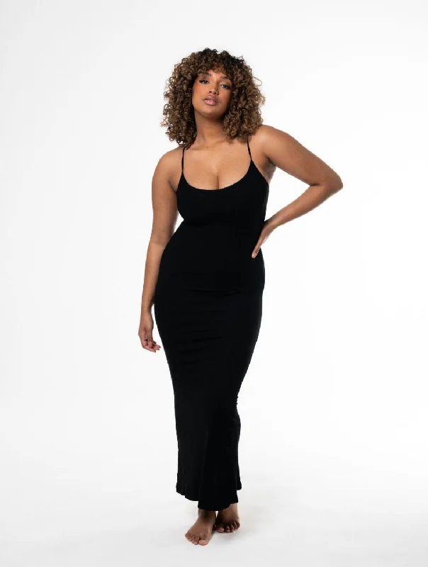 Satin Slip Dress with Back Detail -Plus Size Satin Slip Dress -Shapewear Slip Maxi Dress