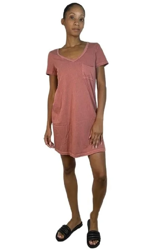 Women's Belted Shirt Dress-TLA Petite V-Neck Pocket Tee Shirt Dress