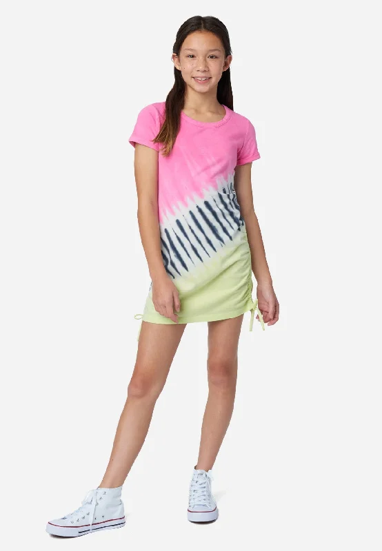 Satin Shirt Dress-Tie-Dye Ruched T-Shirt Dress