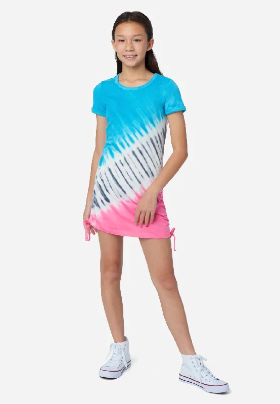 Light-weight Shirt Dress-Tie-Dye Ruched T-Shirt Dress