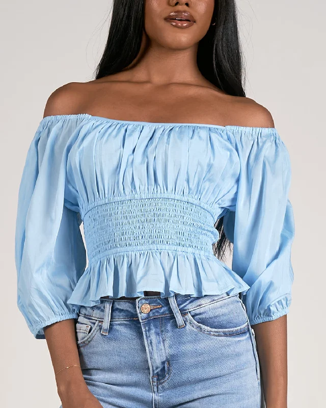 Women's Crop Top -2024 Elan Off Shoulder Smocked Waist Top - Vic11221