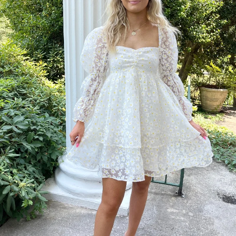 Doll Dress with Gold Detail -3D Yellow Daisy Babydoll Dress