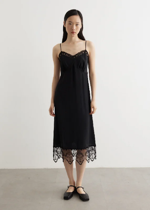 Bodycon Slip Dress for Night Out -Slip Dress with Pleated Skirt -Slip Dress With Lace Trim