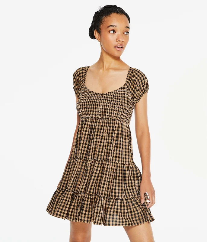 Doll Dress for Dolls with Plush Fabric -Aeropostale Gingham Scoop-Neck Smocked Babydoll Dress