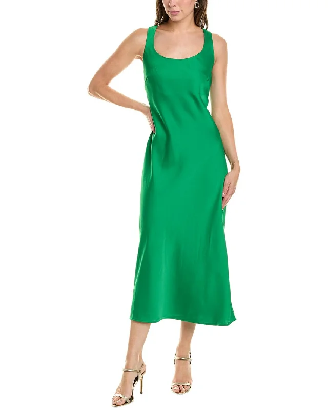 White Satin Slip Dress -Lace Satin Slip Dress for Cocktail Party -Anne Klein Bias Slip Midi Dress