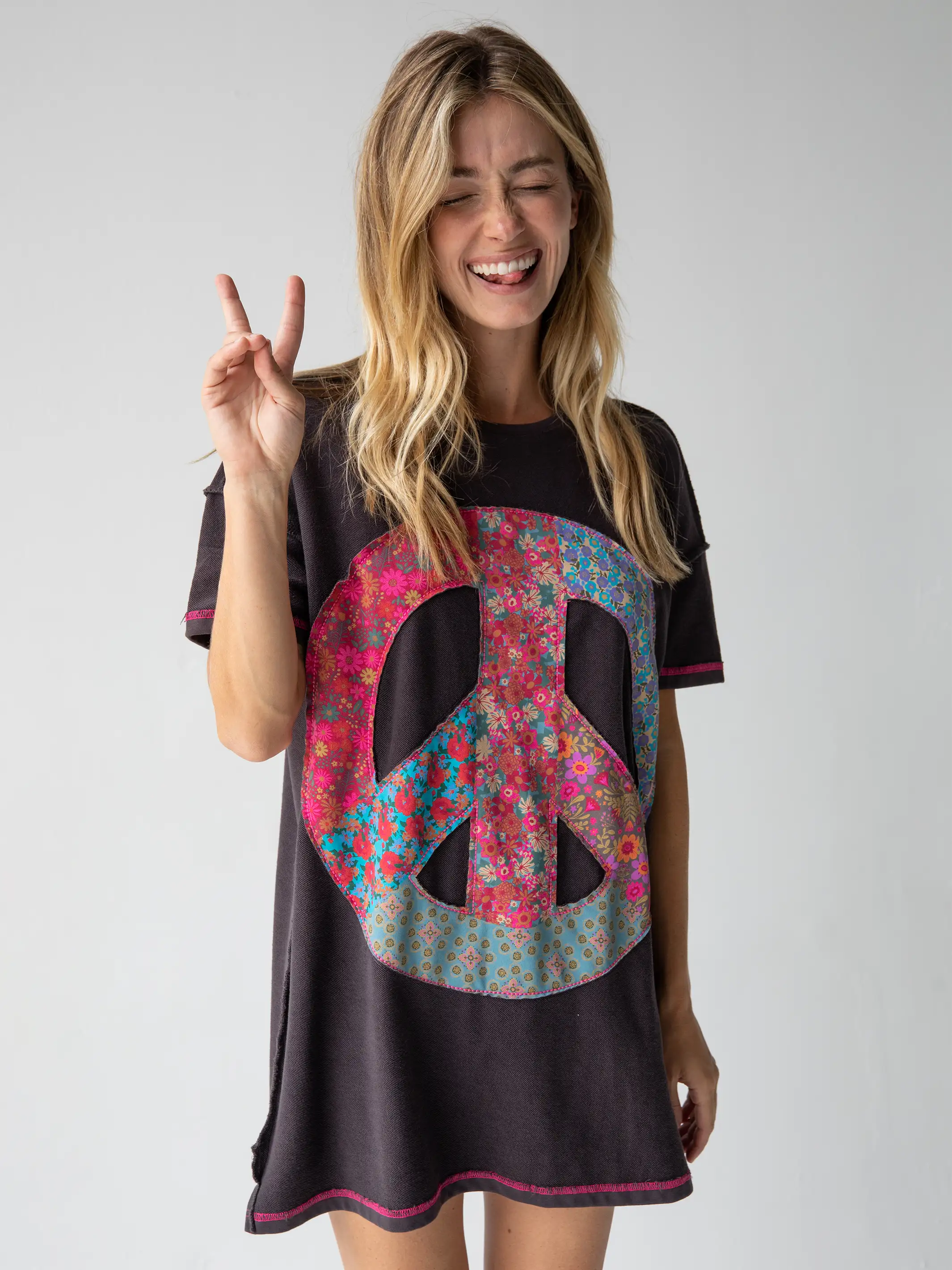 Women's Shirt Dress with Frill-Applique Mini Sweatshirt Dress - Charcoal