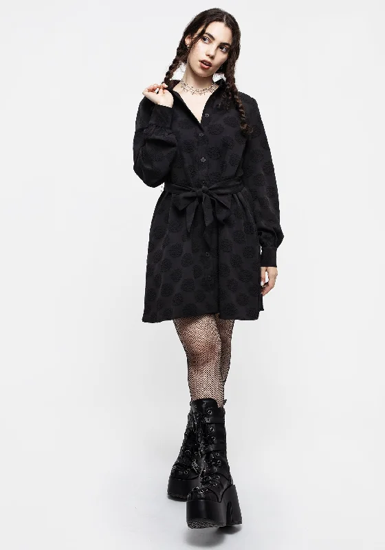 Boho Button-down Shirt Dress-Arachnida Jacquard Mini Shirt Dress