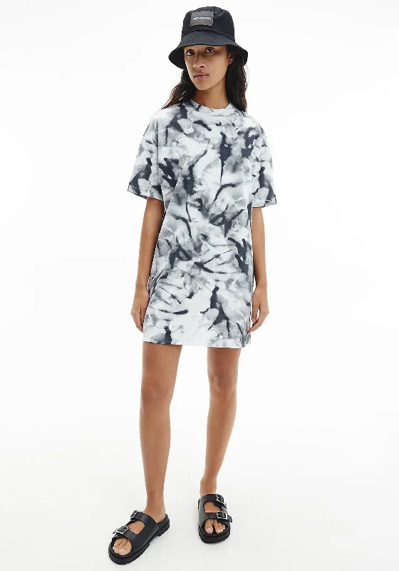 Tie-waist Shirt Dress-Calvin Klein Marble T-Shirt Dress, Grey