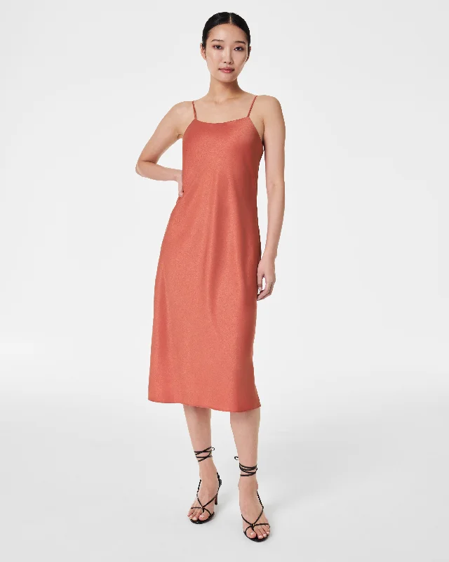 Women's Silk Satin Midi Dress-Carefree Crepe Reversible Slip Dress