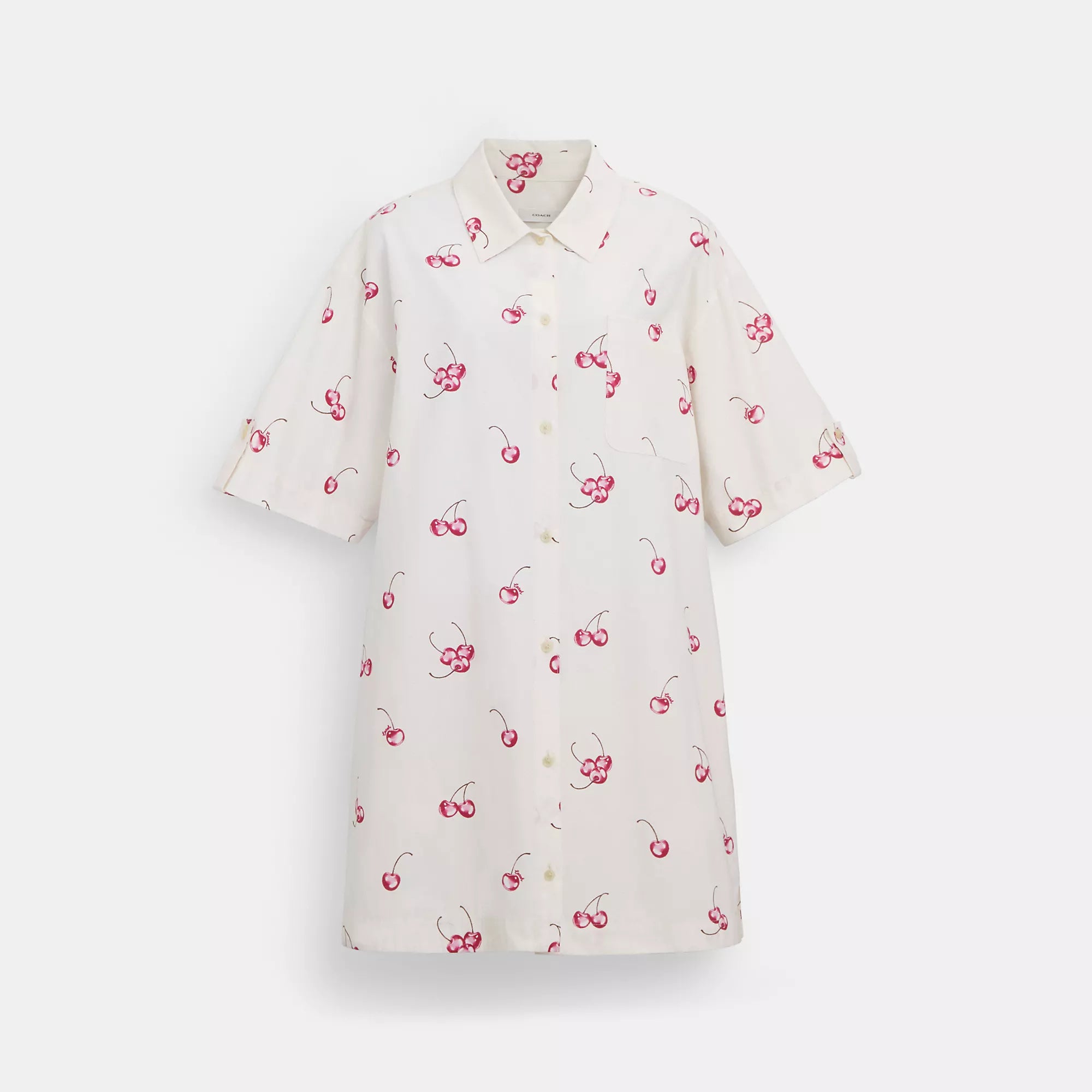 Cute Printed Shirt Dress-Coach Outlet Cherry Print Button Front Short Dress In Organic Cotton