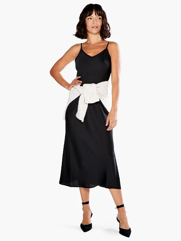 Slip Dress with Stretch Fit -Satin Slip Dress with Wide Straps -Crepe Slip Dress