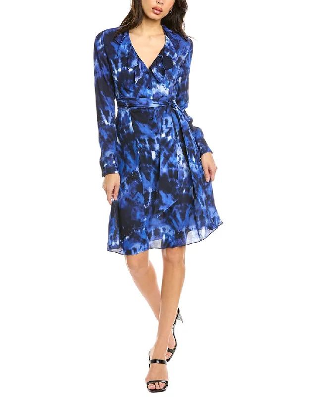 Long-sleeve Print Shirt Dress-Elie Rahari Origami Shirtdress
