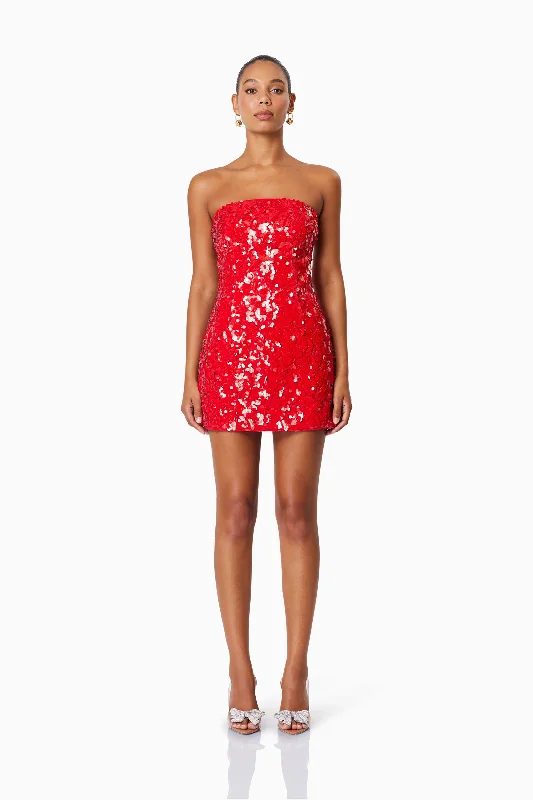 Strapless Party Dress for Elegant Look -Emma Strapless Party Dress In Red