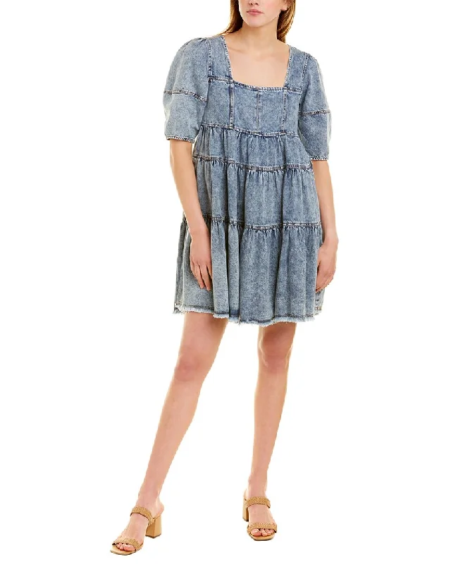 Doll Dress with Sparkle Finish -en saison Short Sleeve Denim Babydoll Dress