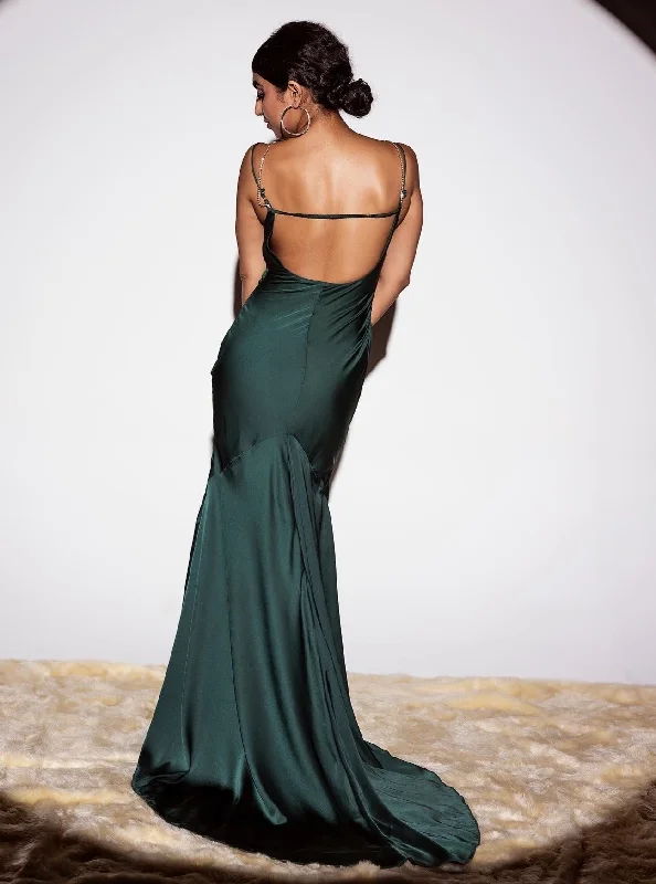 Slim-fit Slip Dress -Black Slip Dress for Evening Event -Esmerelda Emerald Armani Satin Slip Gown
