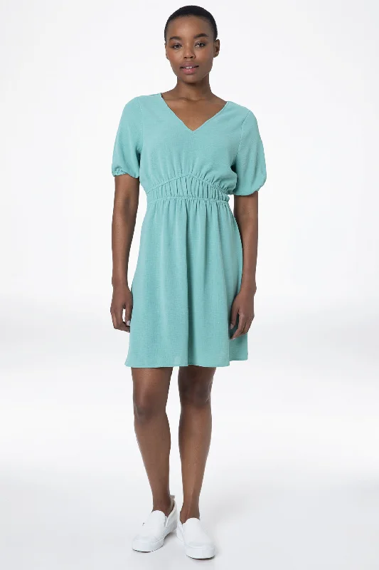 Women's Structured Midi Dress-Fit And Flare V-Neck Dress _ 143346 _ Green