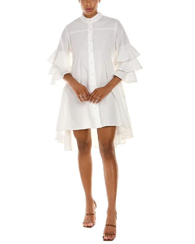Pockets Shirt Dress for Women-Gracia Layered Ruffle Sleeve Shirtdress