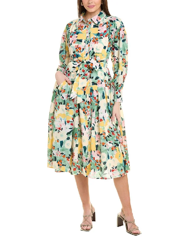 Trendy Women's Shirt Dress-Gracia Watercolor Print Shirtdress