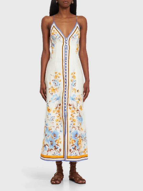 Sparkly Slip Dress -Slip Dress with Padded Cups -Halcyon Printed Linen Maxi Slip Dress In Orange/blue Floral