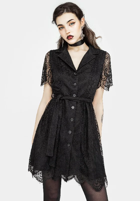 Women's Long-sleeve Plaid Shirt Dress-Harmonia Lace Mini Shirt Dress