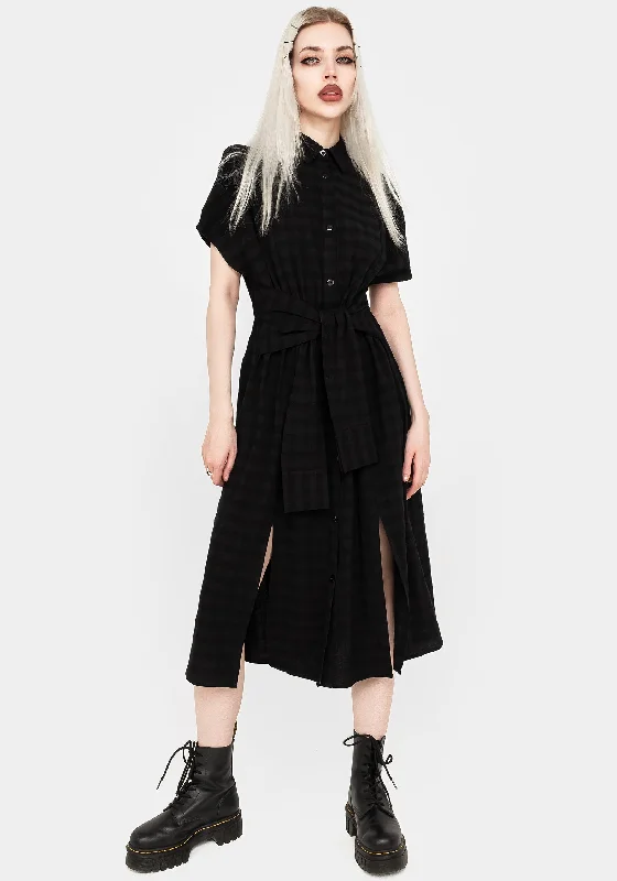 Women's Floral Shirt Dress with Sleeves-Hattie Shirt Sleeve Tie Waist Shirt Dress