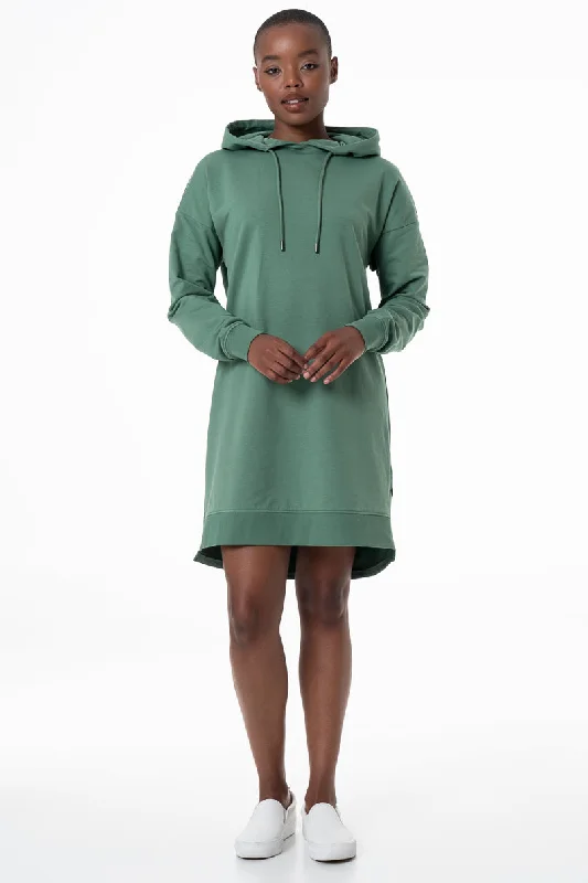 Women's Cap Sleeve Midi Dress-Hooded Sweater Dress _ 145776 _ Green