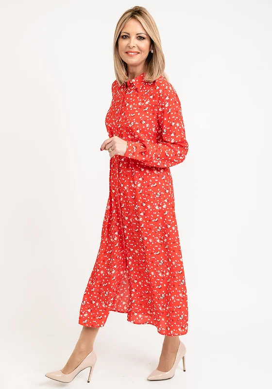 Women's Formal Shirt Dress-iBlues Giralda Heart Print Midi Shirt Dress, Red
