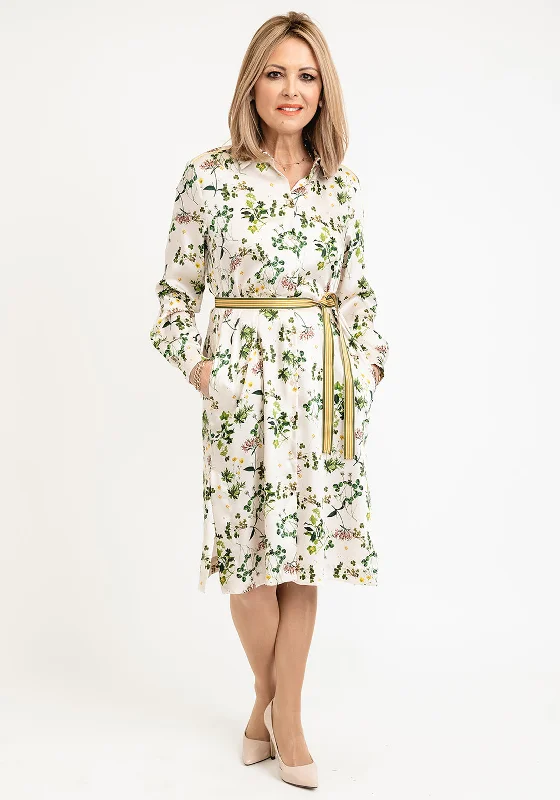 Shirt Dress with Sleeves-iBlues Pulce Wildflower Print Shirt Dress, Cream Multi