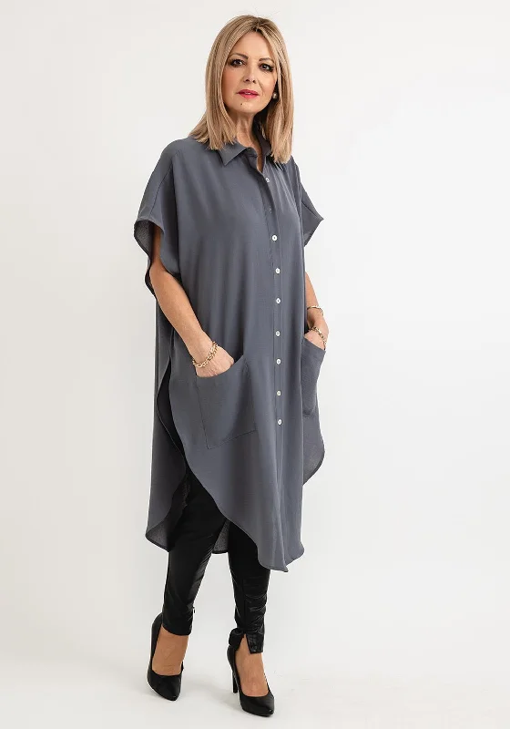 Women's Short Sleeve Shirt Dress-Inco Oversized Sleeveless Shirt Dress, Slate Grey
