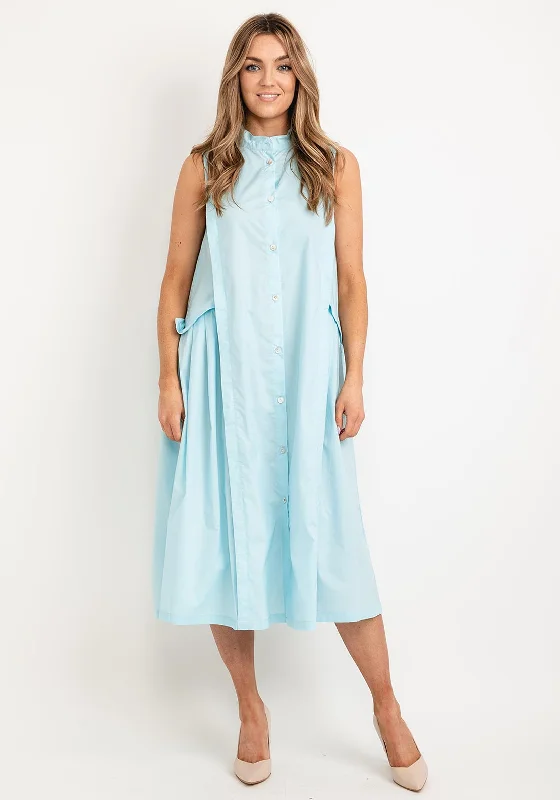 Everyday Button-down Shirt Dress-Jovonna Luka Sleeveless Midi Shirt Dress, Blue