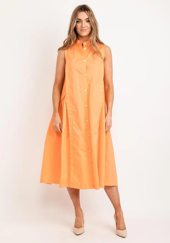 High-waisted Shirt Dress-Jovonna Luka Sleeveless Midi Shirt Dress, Orange
